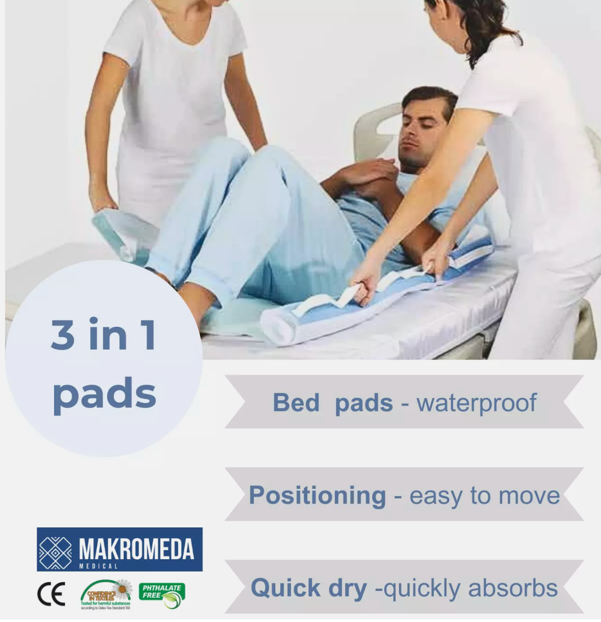 Incontinence Bed Pads with Handles Washable Bed Protector for Easy Lift Transfer witha slippery base